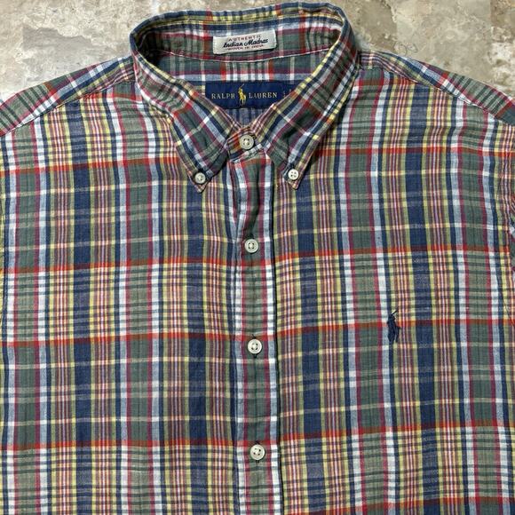 Polo Ralph Lauren Shirt Mens Large Authentic Indian Madras Short Sleeve Thin - Picture 1 of 8